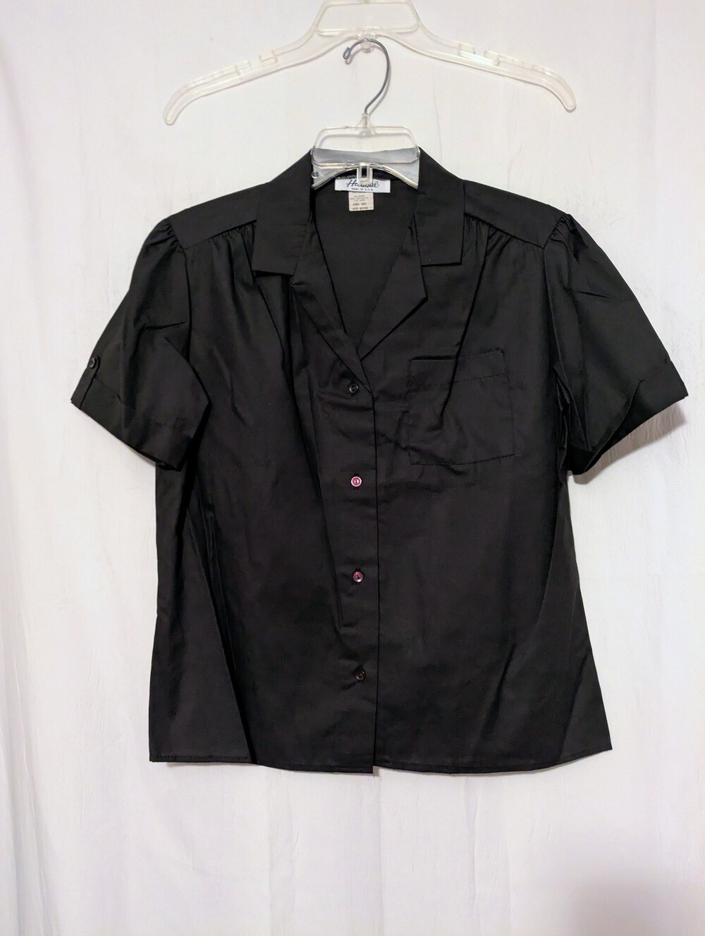 Harmal Black Short Sleeve Button Up Blouse Size Medium NWOT
